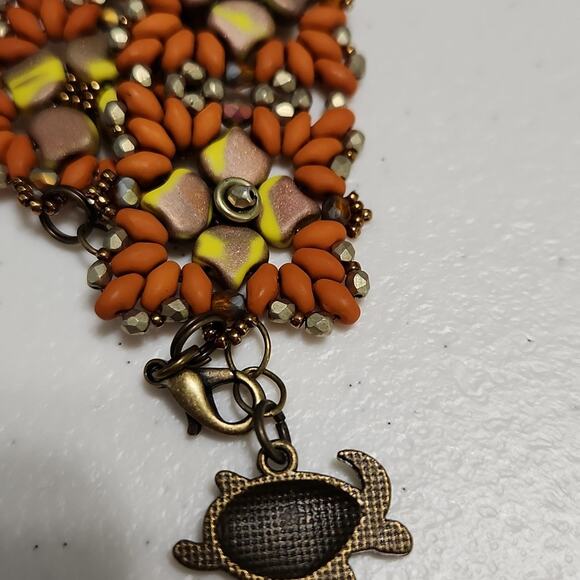 Bracelet Beaded Flowers Turtle Charm Lobster Claw Clasp Beach Vacation Boho - Picture 6 of 6